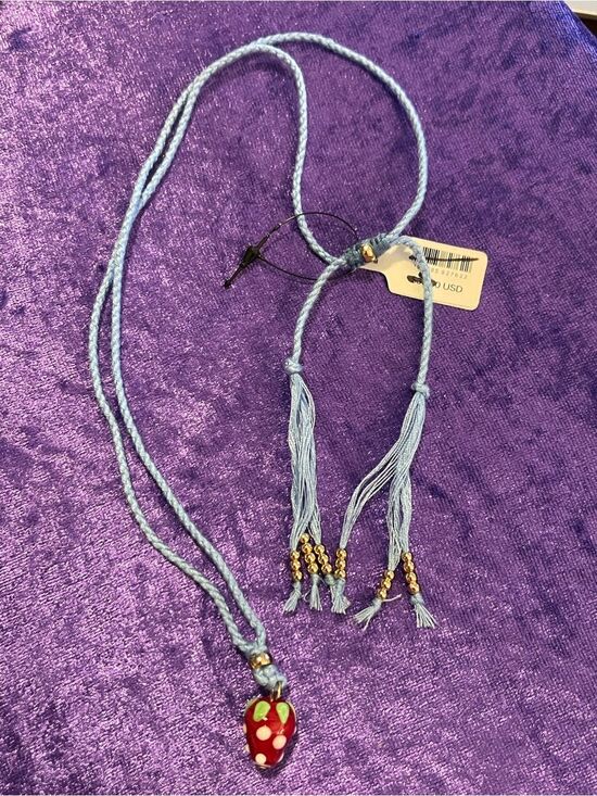 Free People Jewelry - Free People Blue Corded Adjustable Glass Strawberry Necklace